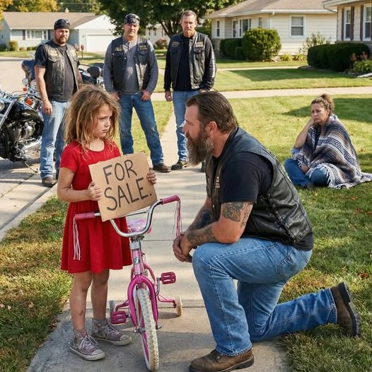Egy hatéves lány megpróbálta eladni egyetlen rózsaszín kerékpárját egy csendes külvárosi utcában – nem tudta, hogy egy bátor kérdés négy motorost megállít, és csendesen megváltoztatja családja holnapját
