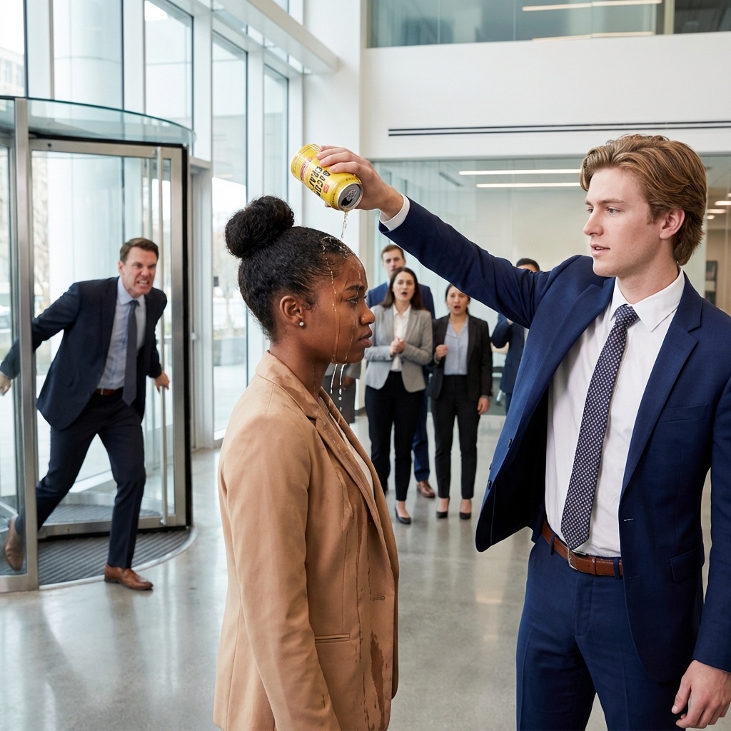 Üdítőt dobáltak rá és gúnyolódtak vele, takarítónőnek nézve. De a nevetésük megfagyott, amikor a tulajdonos belépett és három szót mondott: „Ő a feleségem.”