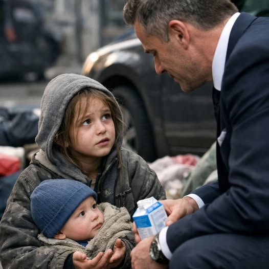 A hajléktalan kislány egy milliomoshoz fordult: „Kérem… visszafizetem, ha felnövök, csak egy doboz tejet a kisöcsémnek.” Amit a férfi ezután mondott, mindenkit néma csendre késztetett…