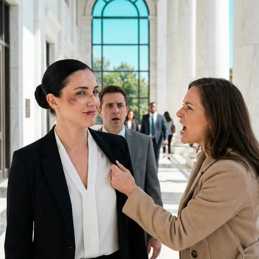 „Nem szóltam semmit, amikor pofon vágott a bíróság folyosóján. Nem sikítottam. Nem sírtam. Csak mosolyogtam. A férjem elnézett, és azt suttogta: »Csak hagyd békén.« Azt hitték, gyenge vagyok. Azt hitték, végem van. Mit nem tudtak? Öt perccel később beléptem abba a tárgyalóterembe… és leültem a bírói székbe.