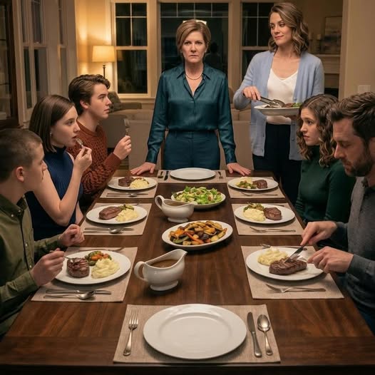 „Csak a családnak rendeltem” – mondta a menyem, miközben mindenkinek felszolgálta a steaket, kivéve nekem. A fiamhoz fordultam. Lenézett – és tovább evett. Aztán felálltam. És azt mondtam, amire senki sem számított.