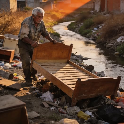 Egy idős férfi felkapott egy régi ágyat, amit a szemétben dobtak ki, azt gondolva, hogy eladja néhány fillérért. De amikor kettétörte, amit benne talált, a földre rogyott, és sírt.