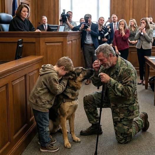 „A Bíróságnak el kellett döntenie, hogy ki tartja meg a Hero K9-et – egy fogyatékos veteránt vagy egy árva fiút… De amikor a kutya választott, az egész tárgyalóterem elhallgatott.”