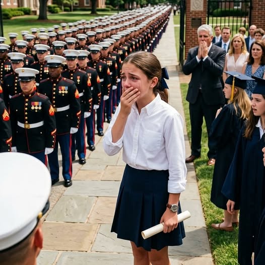 Kizártak egy 12 éves lányt, mert megvédte halott tengerészgyalogos apját – aztán azt hitték, hogy következmények nélkül kizárhatják a ballagásról. De az ünnepség reggelén több száz tengerészgyalogos jelent meg ünnepi kékben, és arra kényszerítették az egész iskolát, hogy szembenézzen tettével.