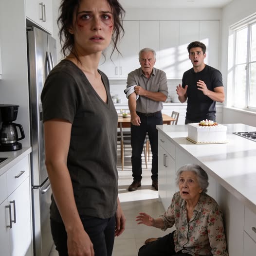 A születésnapomon apám belépett, meglátta az arcomon a zúzódásokat, és megkérdezte: „Drágám… ki tette ezt veled?” Mielőtt válaszolhattam volna, a férjem vigyorogva azt mondta: „Én tettem. Pofon vágtam ahelyett, hogy gratuláltam volna.” Apám halkan levette az óráját, és azt mondta: „Menj ki.” De amikor az anyósom leesett a földre, és kimászott elsőként, tudtam, hogy minden meg fog változni.