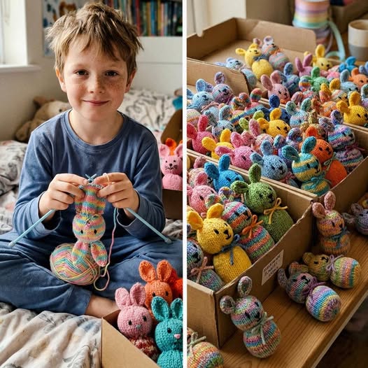 Az unokám 100 húsvéti nyuszit kötött a kórházban fekvő beteg gyerekeknek néhai anyja pulóvereiből – az új DIL-em kidobta őket, és “szemétnek” nevezte őket.