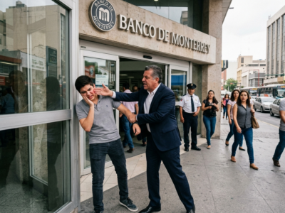 IL PADRE HA SCHIAFFEGGIATO IL FIGLIO PIÙ GIOVANE DAVANTI ALL’INGRESSO DELLA BANCA A MONTERREY. GLI DISSE CHE AVEVA DISONORATO TUTTA LA FAMIGLIA PER AVER OSATO CHIEDERE DEL CONTO SEGRETO. IL FRATELLO MAGGIORE SI AFFRETTÒ A TENERE SUO PADRE, FINGENDO DI CERCARE DI FERMARLO. MA QUANDO L’IMPIEGATA DELLA BANCA VIDE L’ANELLO SULLA MANO DEL FIGLIO PIÙ GIOVANE, CHIUSE IMMEDIATAMENTE LA TENDA DEL FINESTRINO.