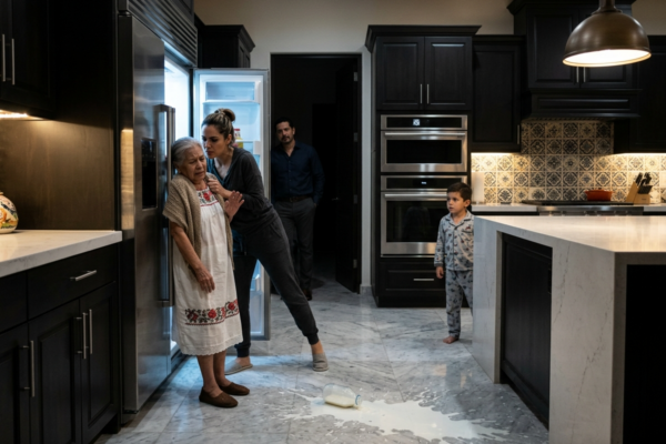 MIA NUORA MI SPINSE CONTRO IL FRIGORIFERO MENTRE TIRAVO FUORI IL LATTE PER MIO NIPOTE, NON SAPENDO CHE MIO FIGLIO MILIARDARIO ERA APPENA ENTRATO E VIDE SUA MADRE MESSA ALLE STRETTE IN UN ANGOLO DELLA CUCINA. IMMEDIATAMENTE, HA ANNULLATO IL SUO DIRITTO DI USARE LA VILLA DI FRONTE AL MARE… LASCIANDOLA PARALIZZATA DAVANTI AL FRIGORIFERO, CON LA MANO TREMANTE COSÌ TANTO CHE NON RIUSCIVA NEMMENO A CHIUDERE LA PORTA.